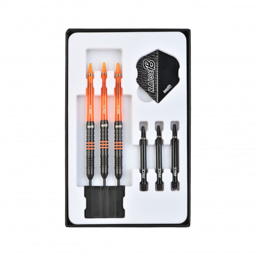 Fléchettes 80% Nickel Tungstène - Raise B - Orange - Fléchettes acier - Rouge et Noir