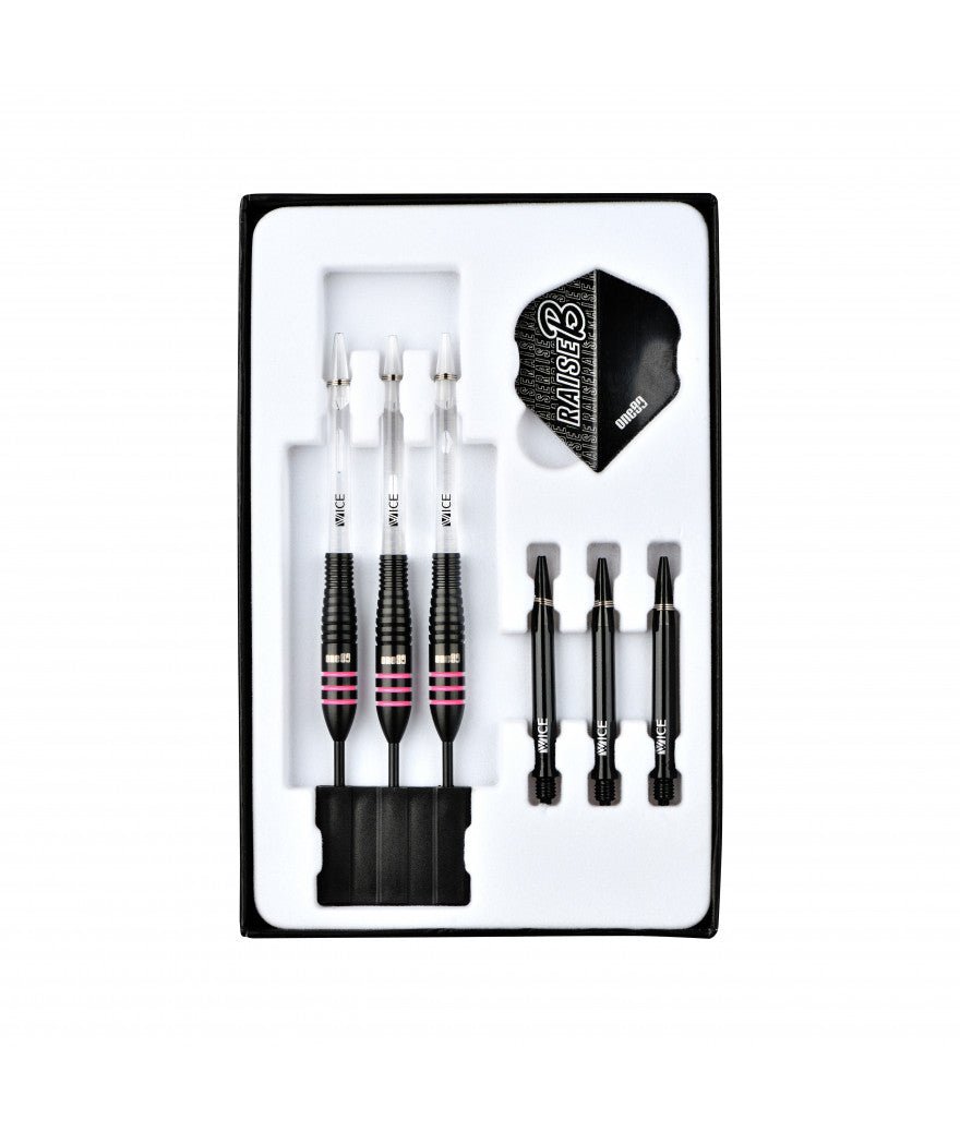 Fléchettes 80% Nickel Tungstène - Raise B - Rose - Fléchettes acier - Rouge et Noir