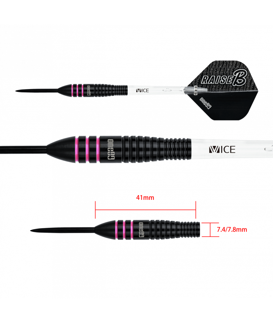 Fléchettes 80% Nickel Tungstène - Raise B - Rose - Fléchettes acier - Rouge et Noir