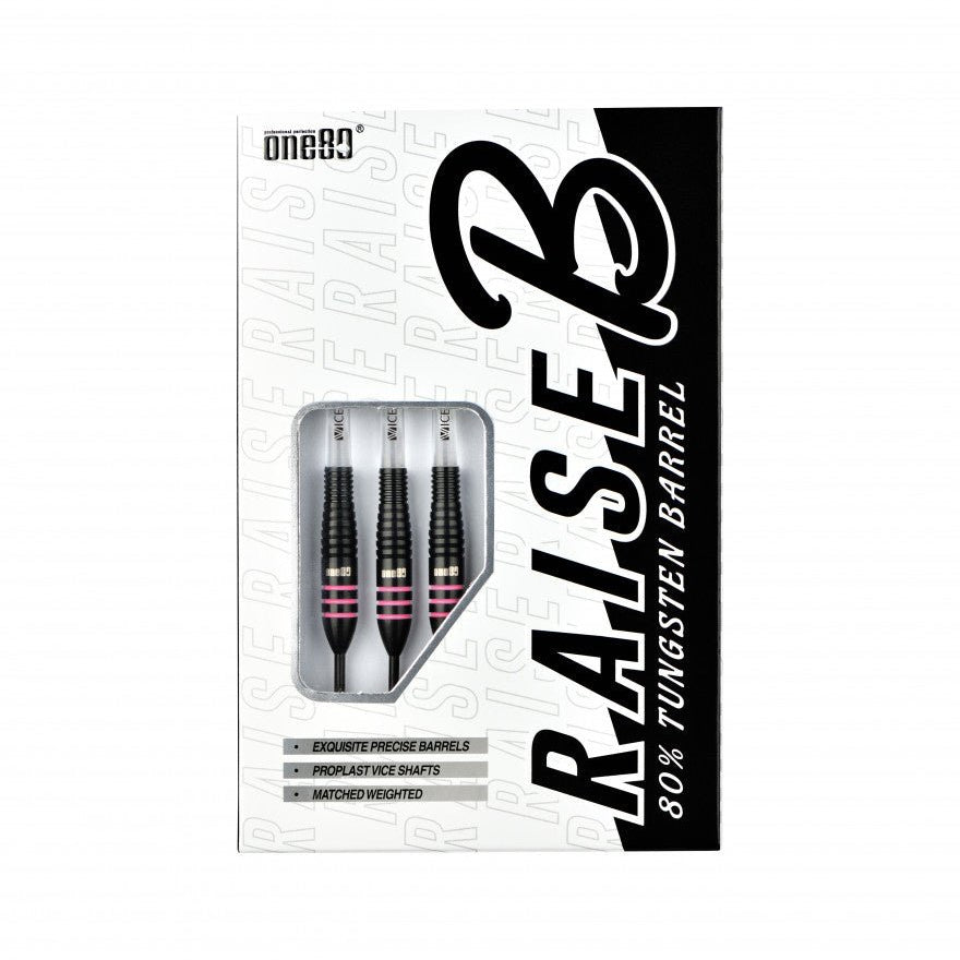 Fléchettes 80% Nickel Tungstène - Raise B - Rose - Fléchettes acier - Rouge et Noir