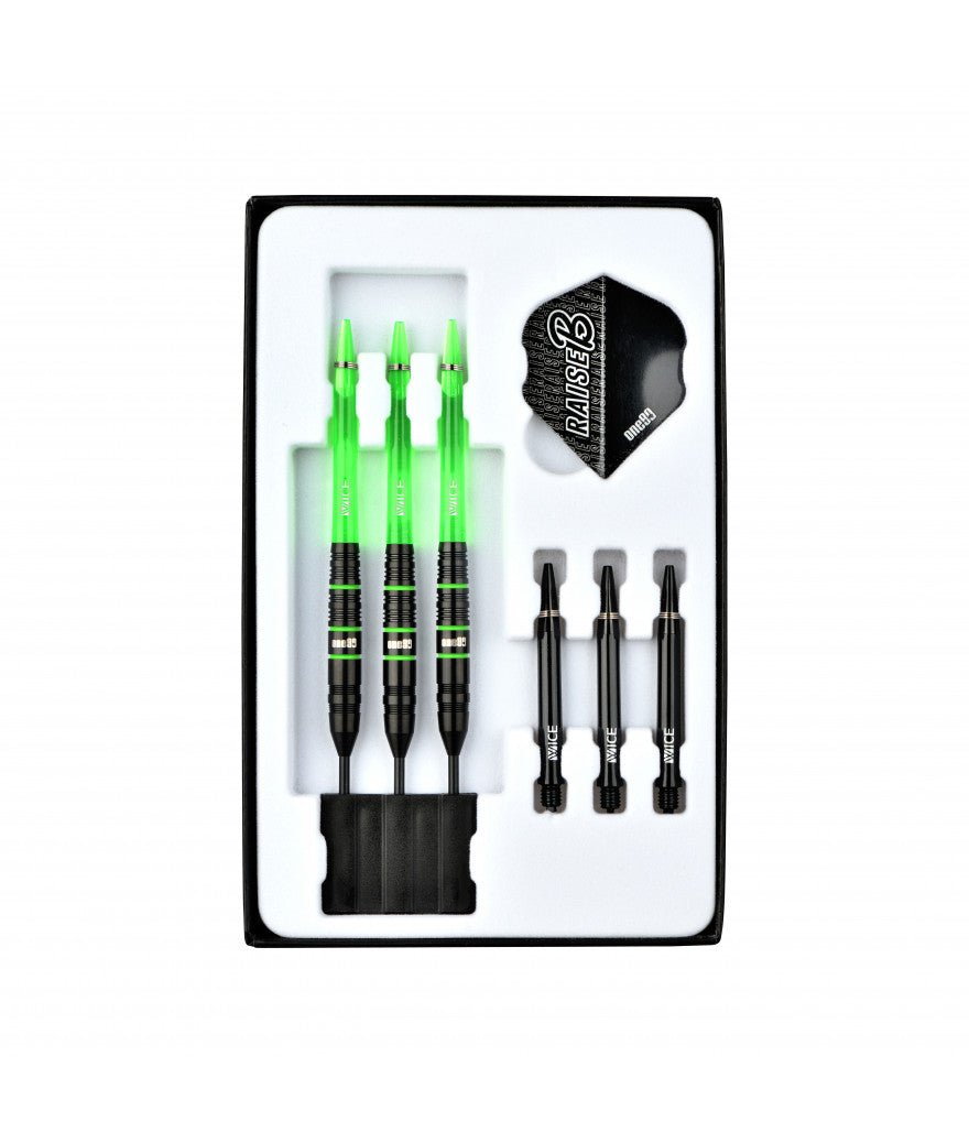 Fléchettes 80% Nickel Tungstène - Raise B - Vert - Fléchettes acier - Rouge et Noir