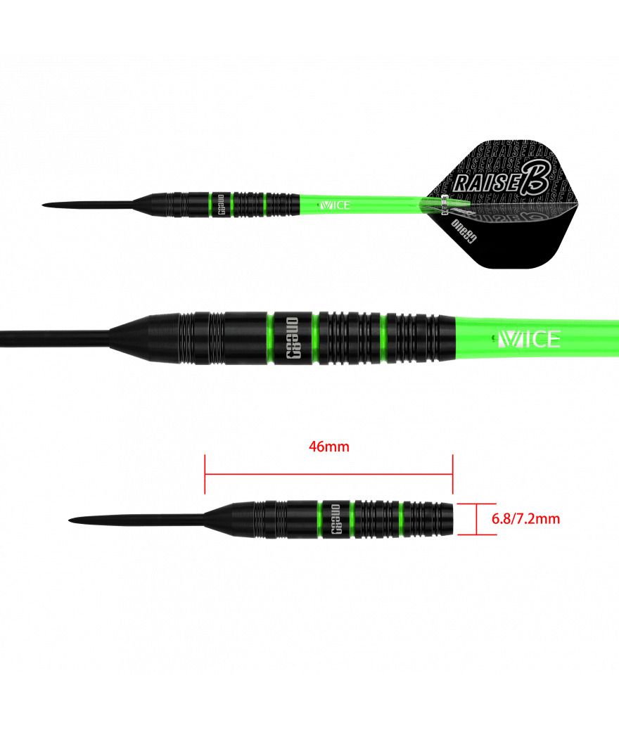 Fléchettes 80% Nickel Tungstène - Raise B - Vert - Fléchettes acier - Rouge et Noir
