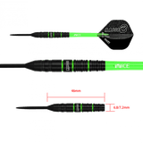 Fléchettes 80% Nickel Tungstène - Raise B - Vert - Fléchettes acier - Rouge et Noir