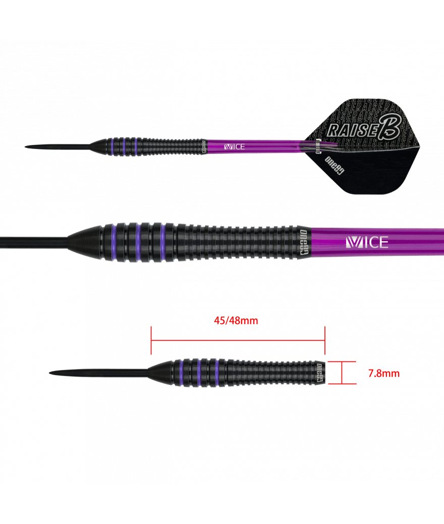 Fléchettes 80% Nickel Tungstène - Raise B - Violet - Fléchettes acier - Rouge et Noir