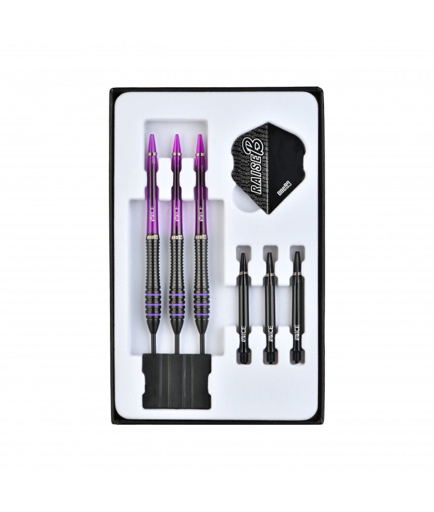 Fléchettes 80% Nickel Tungstène - Raise B - Violet - Fléchettes acier - Rouge et Noir