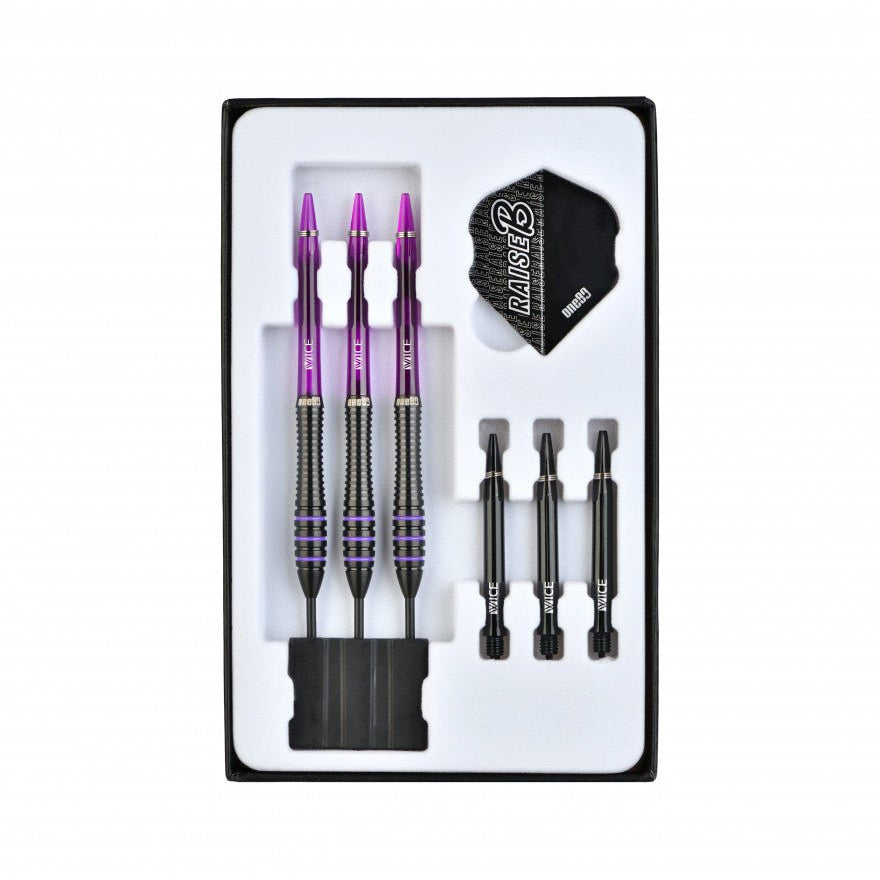 Fléchettes 80% Nickel Tungstène - Raise B - Violet - Fléchettes acier - Rouge et Noir