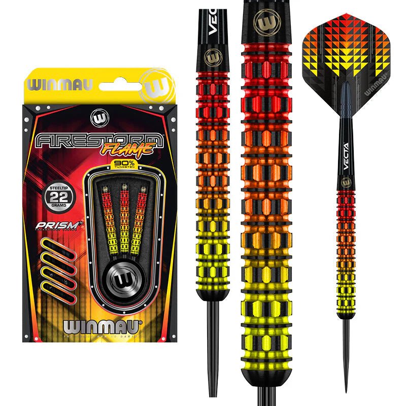 Fléchettes 90% Tungstène - Firestorm Flame - Winmau - Fléchettes acier - Rouge et Noir