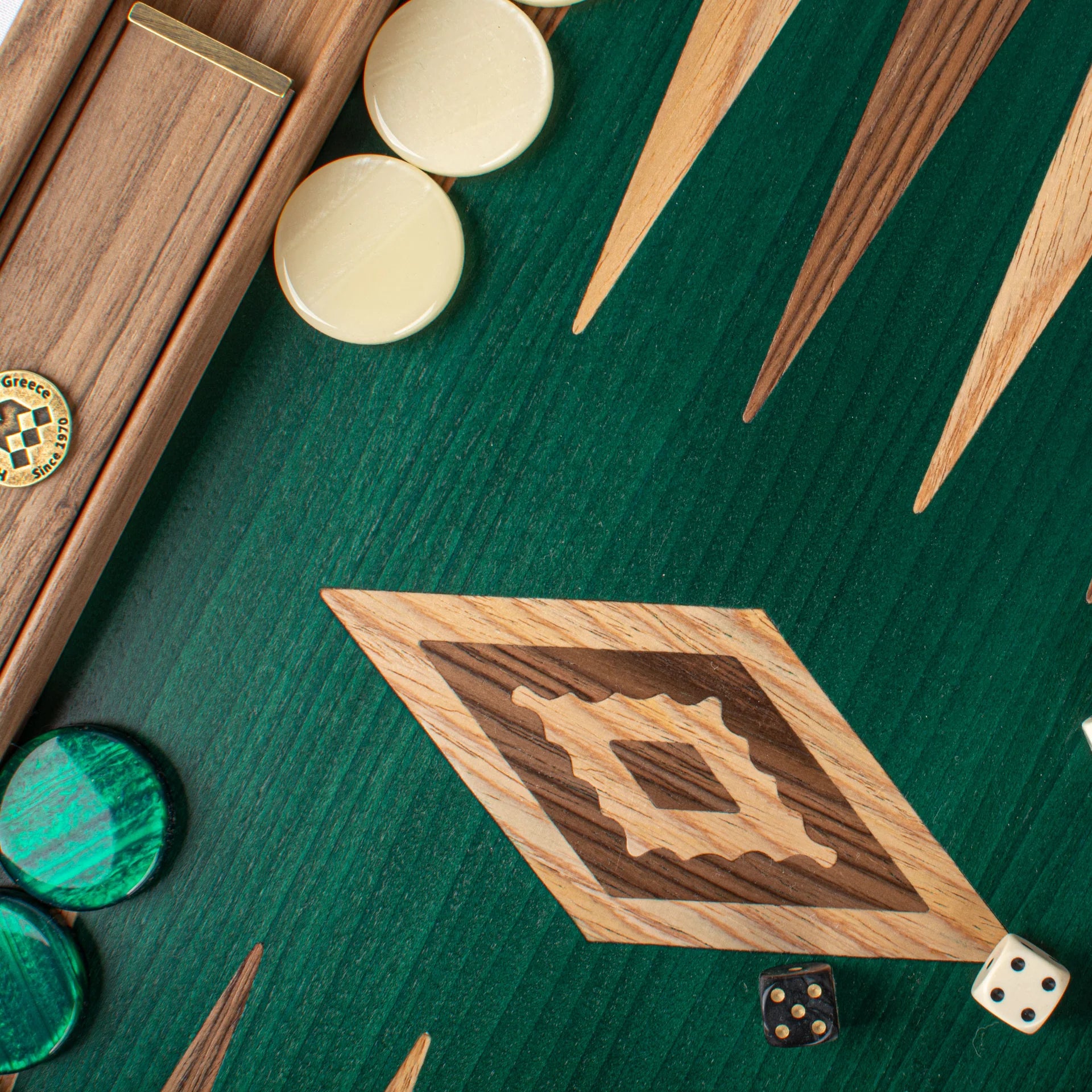 Backgammon en noyer - Vert