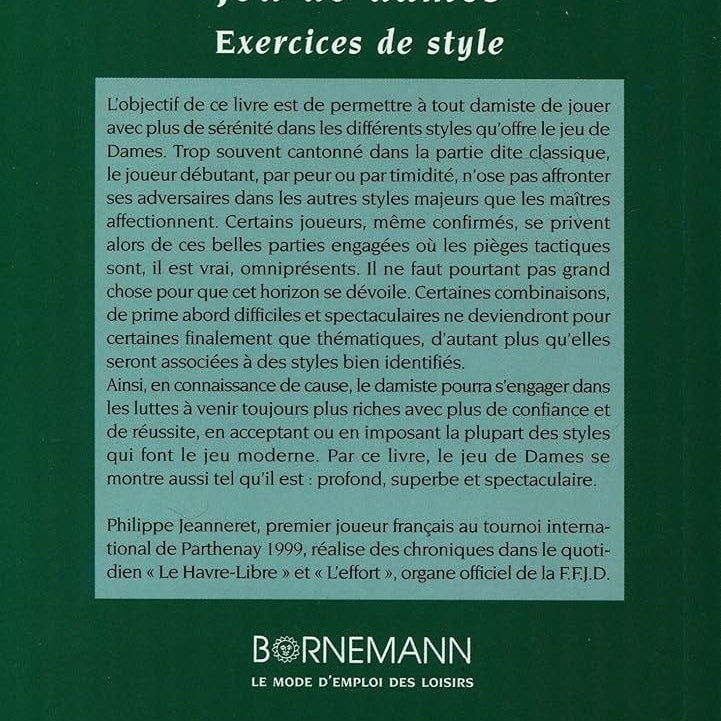 Jeu de Dames - Exercices de style - Bornemann - Règles de Jeux - Librairie - Rouge et Noir