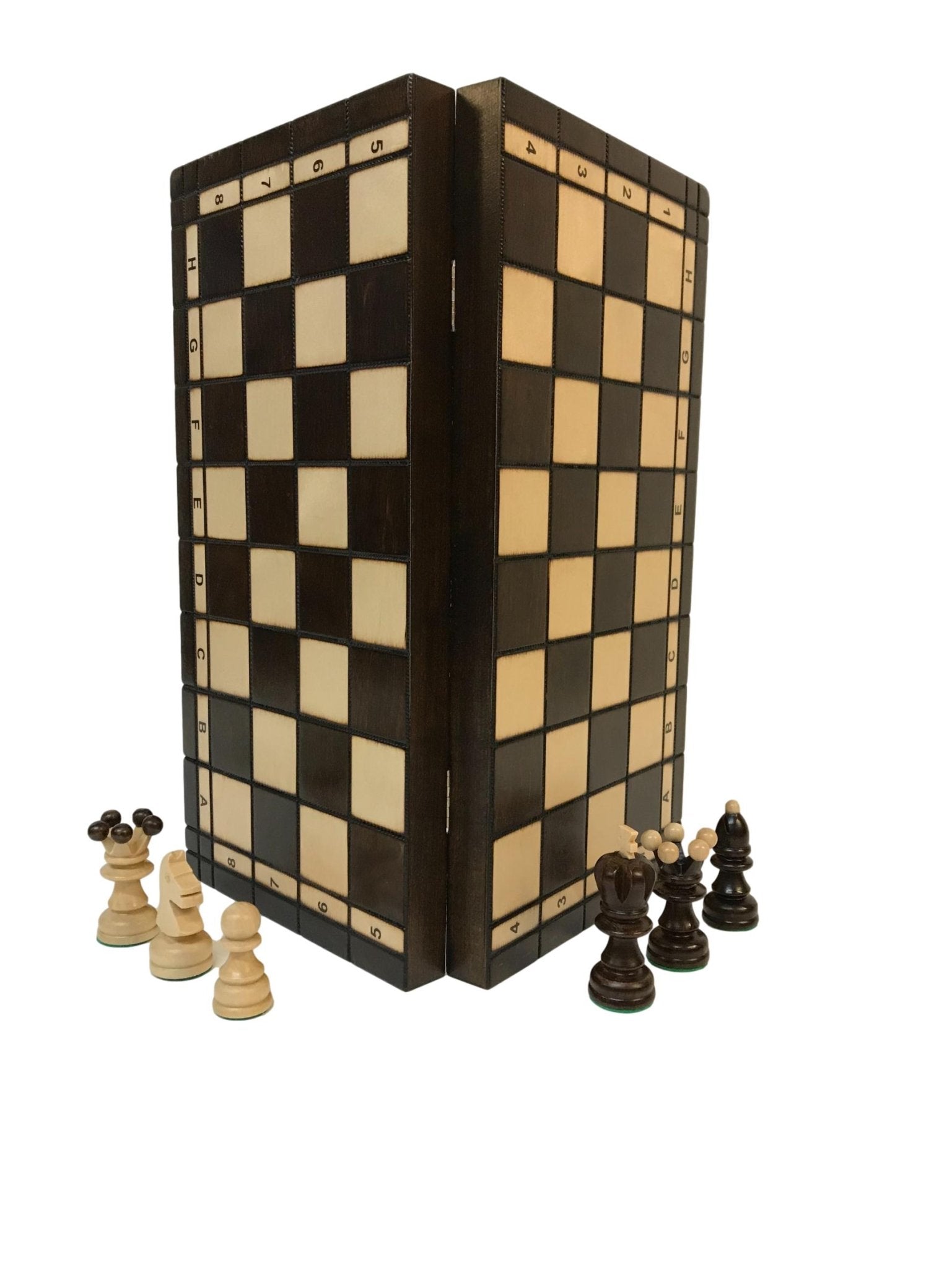 Jeu d'échecs - Coffre pyrogravé - Coffret d'échecs et jeu d'échecs de voyage en bois - Rouge et Noir