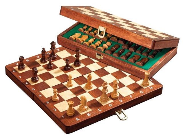 Jeu d'échecs de voyage magnétique - Acajou marqueté 30 mm - Coffre d'échecs et jeu d'échecs de voyage - Rouge et Noir