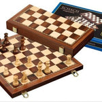 Jeu d'échecs pliant - 40 cm - Liseré Acajou - Magnétique - Coffre d'échecs et jeu d'échecs de voyage - Rouge et Noir