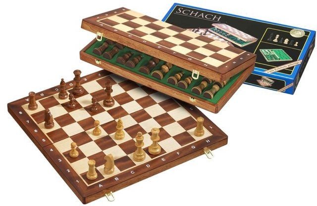 Jeu d'échecs pliant Lettré - Chiffré - Acajou marqueté - Échecs - Rouge et Noir