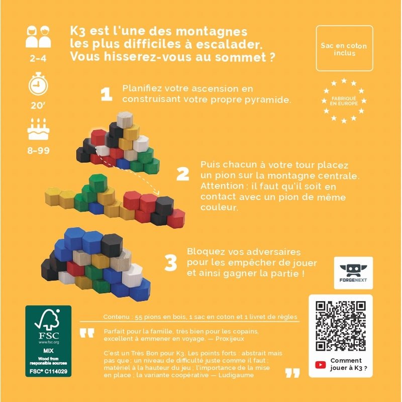 K3 - Jeu de plateau de stratégie coopératif - Rouge et Noir