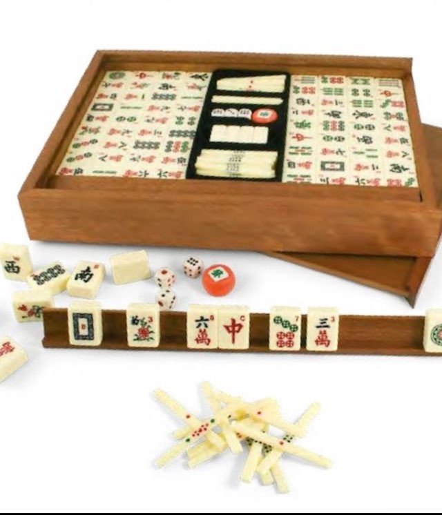 Mah - Jong - Coffret bois plumier - Tuiles résine - jeu traditionnel jeu de mah - jong - Rouge et Noir