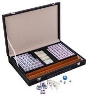 Mah - Jong - Coffret Cuir + Porte tuiles - jeu traditionnel jeu de mah - jong - Rouge et Noir