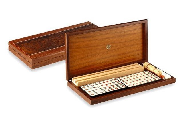 Mah - jong - Coffret noyer luxe - Tuiles résine - DN - jeu traditionnel jeu de mah - jong cadeau bel objet - Rouge et Noir