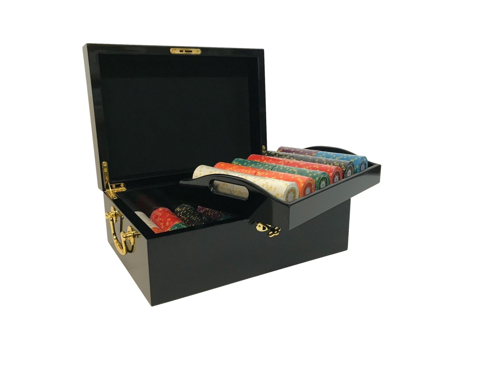 Mallette de 500 jetons - Bois laqué Noir - Sunshine - 14,5 gr - mallette de poker aluminium coffret de poker de luxe cadeau bel objet - Rouge et Noir