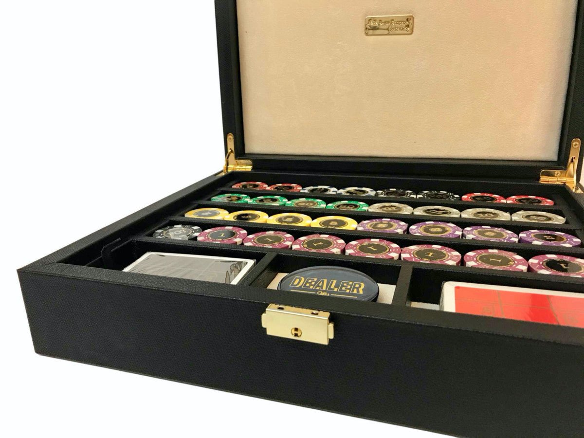 Mallette de poker en cuir grainé - Noir - coffret de poker de luxe - Rouge et Noir