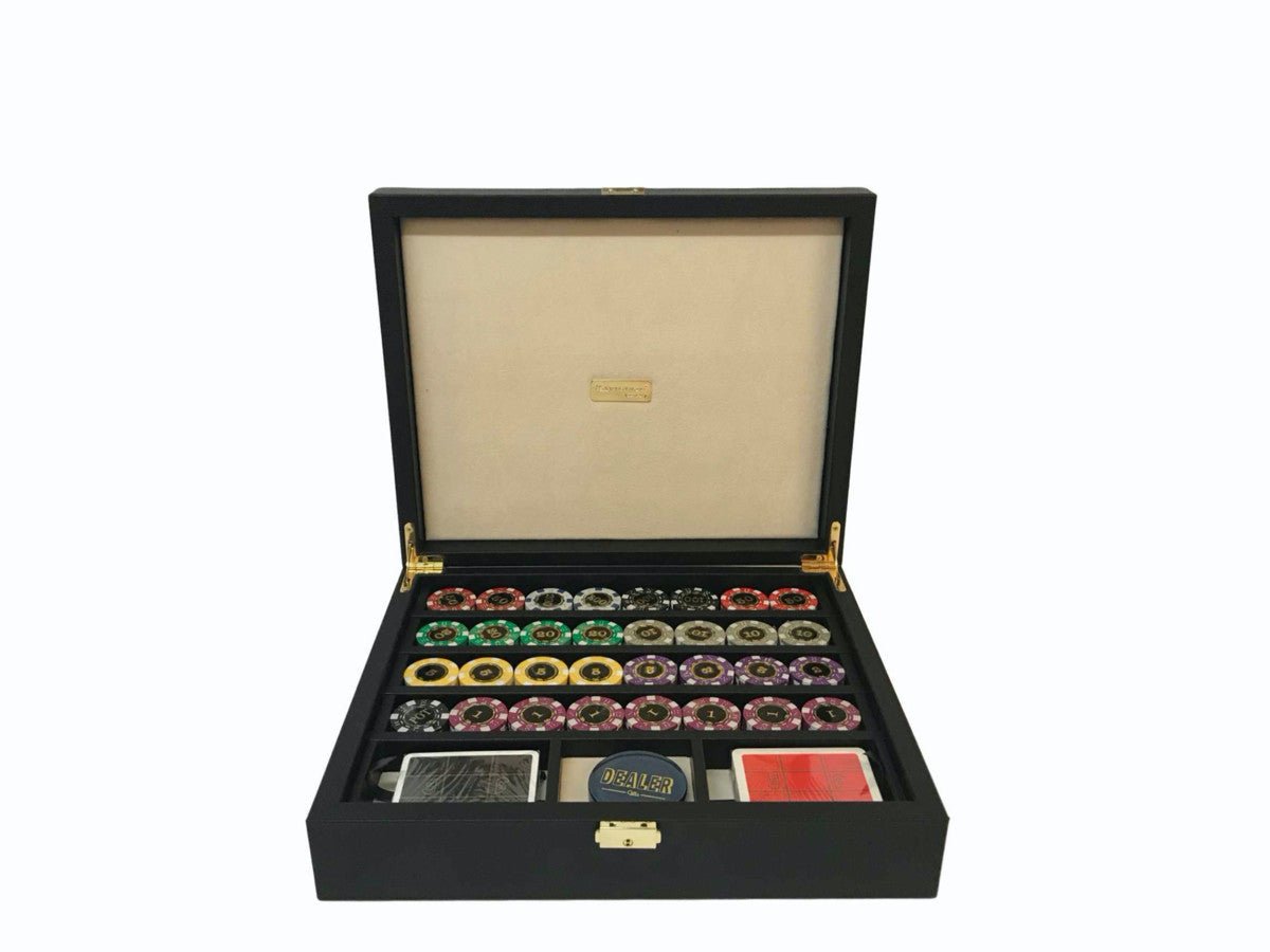 Mallette de poker en cuir grainé - Noir - coffret de poker de luxe - Rouge et Noir