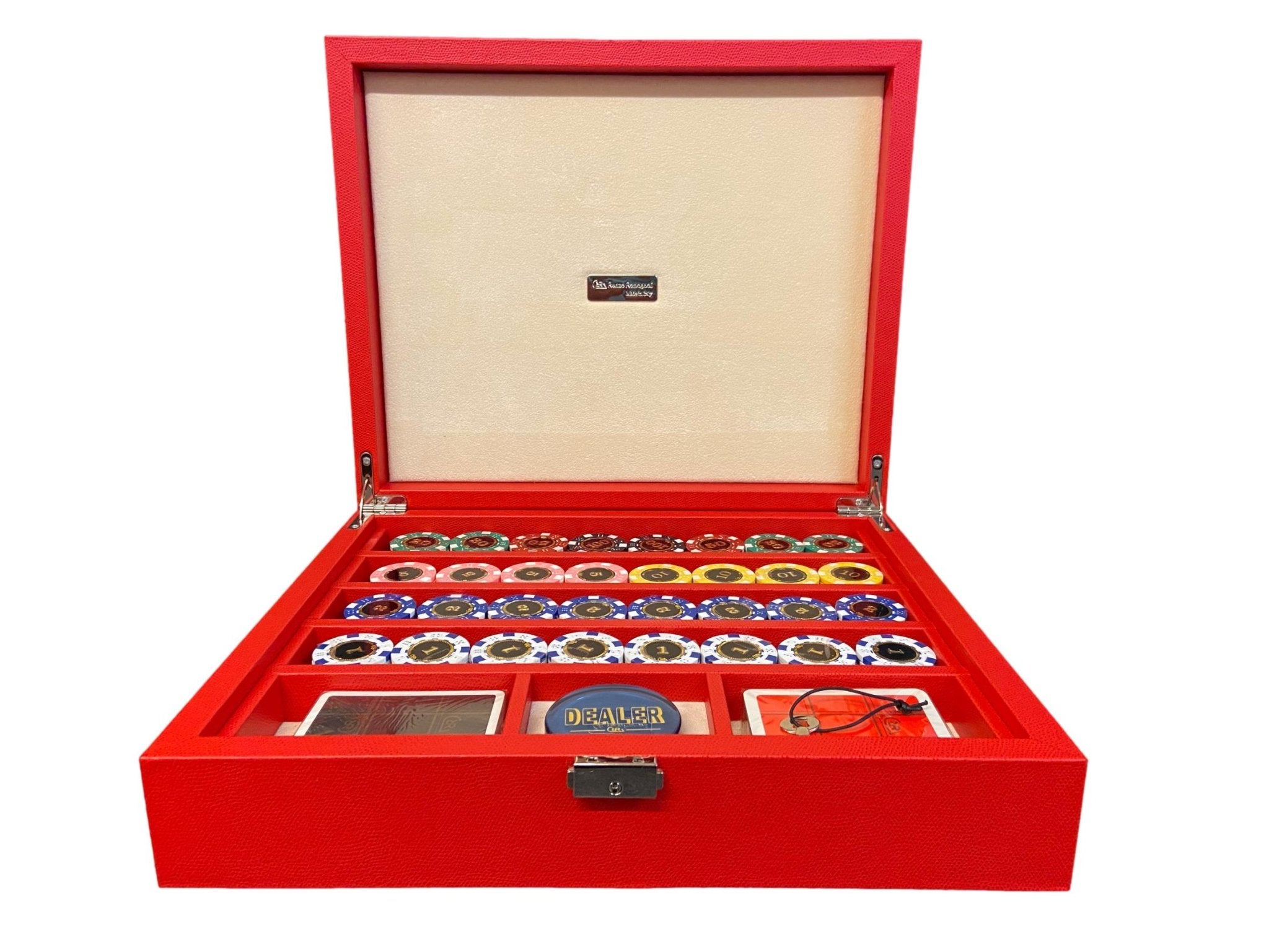 Mallette de poker en cuir grainé - Rouge - coffret de poker de luxe - Rouge et Noir