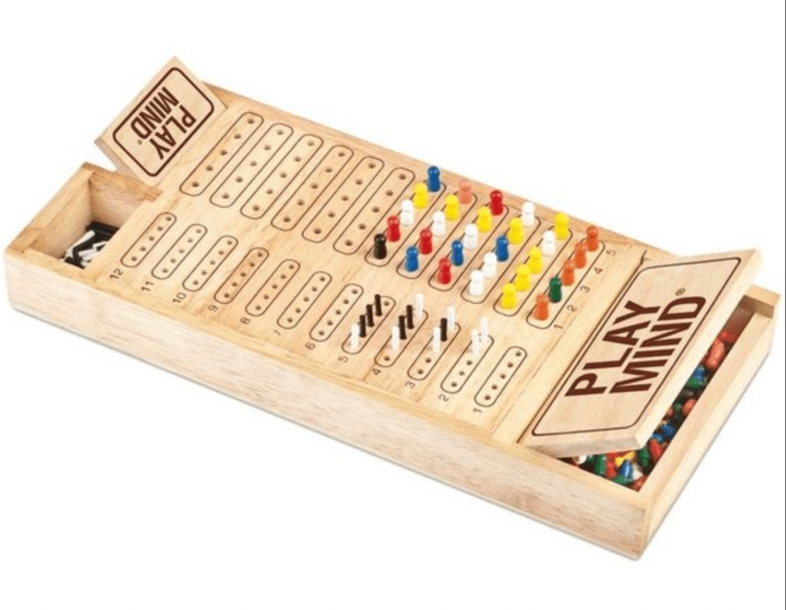 Mastermind PlayMind en bois - Jeu de plateau de stratégie à deux enfants - Rouge et Noir