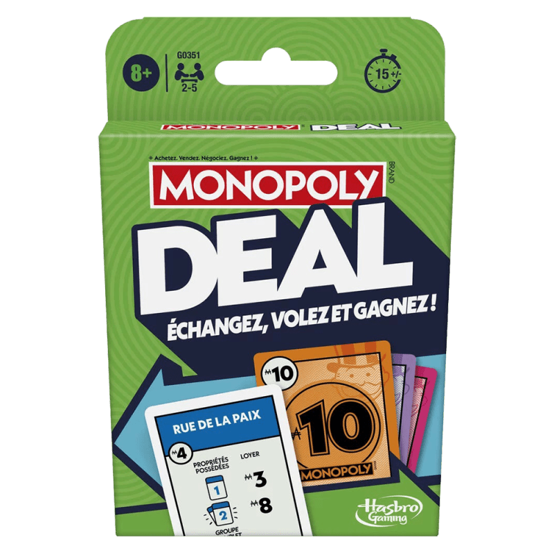 Monopoly Deal - Jeu de plateau de stratégie d'ambiance enfants - Rouge et Noir