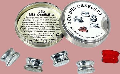 Osselets boite métal - jeu d'adresse en bois - Rouge et Noir