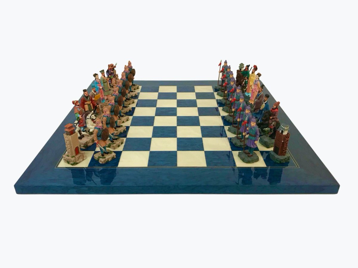 Pièces d'échecs "3 Royaumes" - peintes à la main - jeu d'échecs pièces d'échecs décoratives - Rouge et Noir