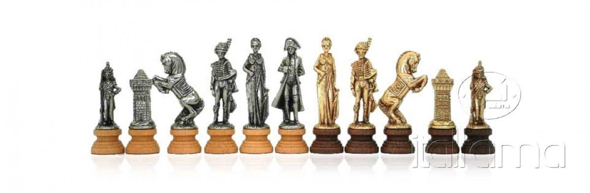 Pièces Napoléon - Bois et Métal - Fait à la main - Pièces d’échecs décoratives figuratives - Rouge et Noir