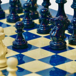 Pièces Ultimes en bois laqué - Bleu / Crème - Taille 3/4 - Chopra - Pièces d’échecs classiques et décoratives figuratives - Rouge et Noir