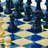 Pièces Ultimes en bois laqué - Bleu / Crème - Taille 3/4 - Chopra - Pièces d’échecs classiques et décoratives figuratives - Rouge et Noir