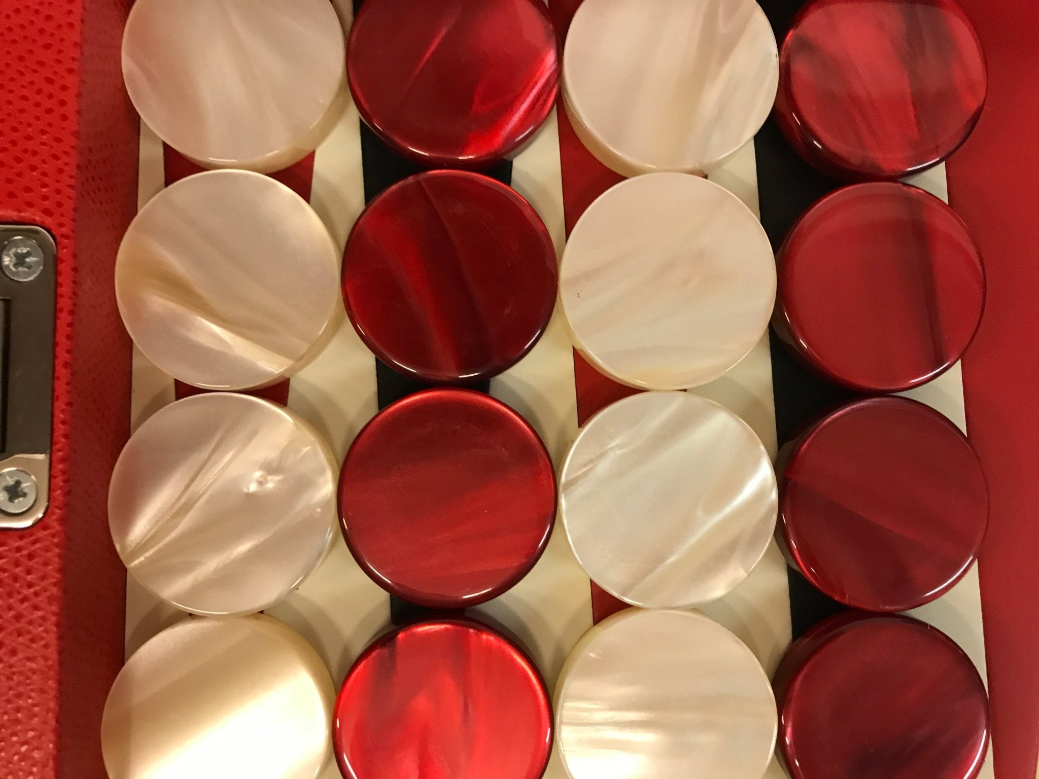 Pions de backgammon en acetate nacrés - Ivoire / Rouge - Pions de backgammon cadeau bel objet - Rouge et Noir