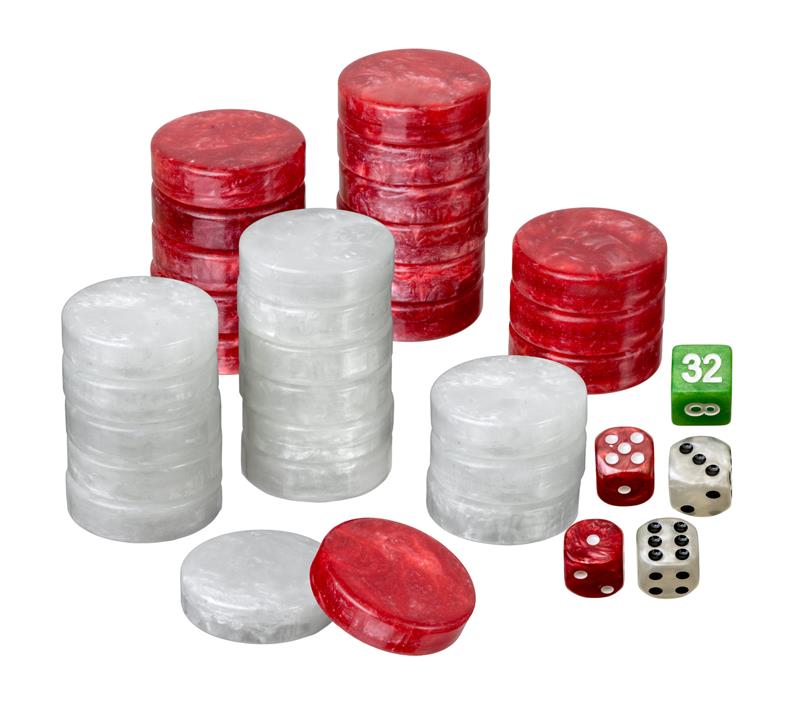 Pions de backgammon marbrés - Plastique - Rouge - Pions de backgammon - Rouge et Noir