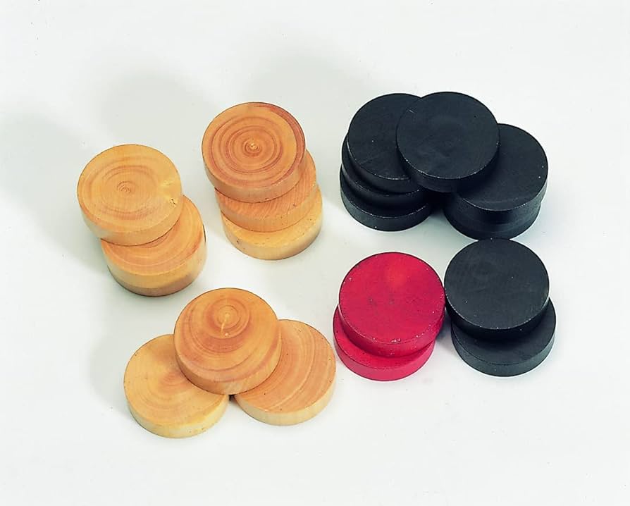 Pions de carrom en buis avec palet percuteur - Carrom - Rouge et Noir