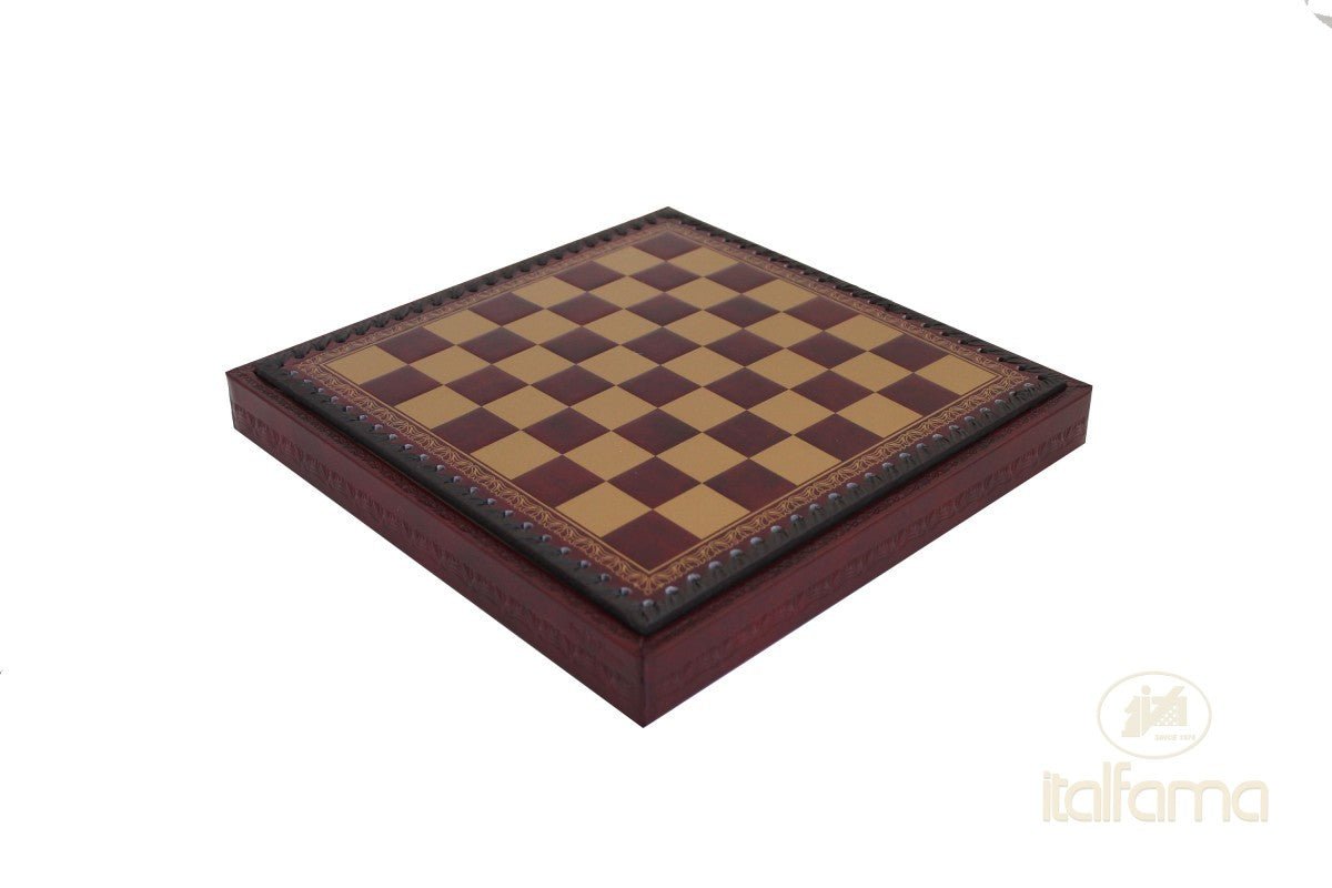 Plateau d'échecs / échiquier en cuir - coffre - Bordeaux - Ital Fama - jeu d'échecs échiquier classique et décoratif - Rouge et Noir