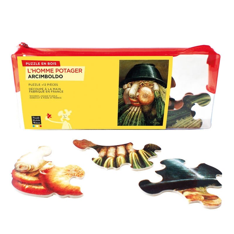 Puzzle Bois Michèle Wilson - 12 pièces - L'homme potager - Arcimboldo - Puzzle en bois Michèle Wilson enfant - Rouge et Noir