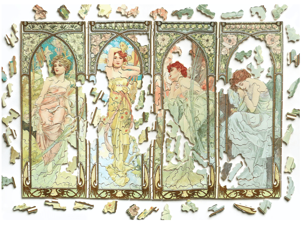 Puzzle Bois Michèle Wilson - 350 pièces - Les heures du jour - Mucha - Puzzle en bois Michèle Wilson - Rouge et Noir