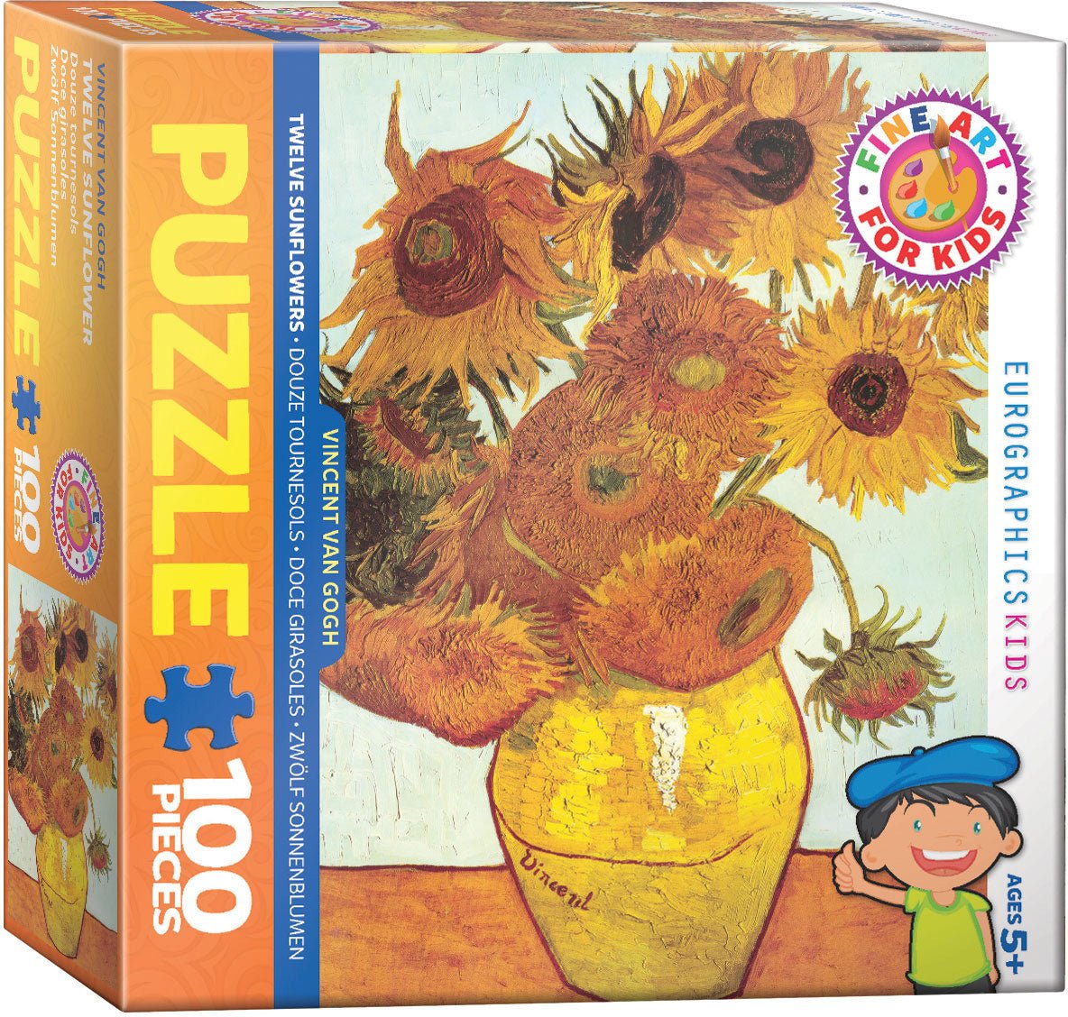 Puzzle Eurographics - 100 p - Douze Tournesols - Vincent Van Gogh - Puzzle en carton enfant - Rouge et Noir