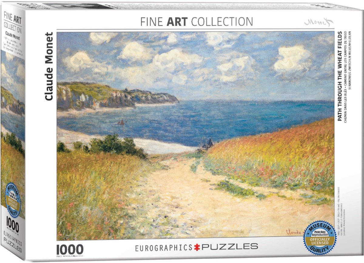 Puzzle Eurographics - 1000 p - Chemin dans les blés à Pourville - Monet - Puzzle en carton cadeau adulte - Rouge et Noir