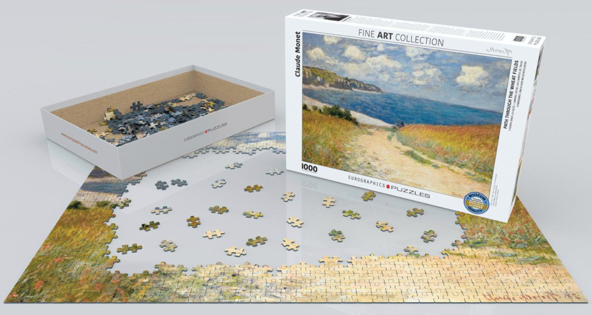 Puzzle Eurographics - 1000 p - Chemin dans les blés à Pourville - Monet - Puzzle en carton cadeau adulte - Rouge et Noir