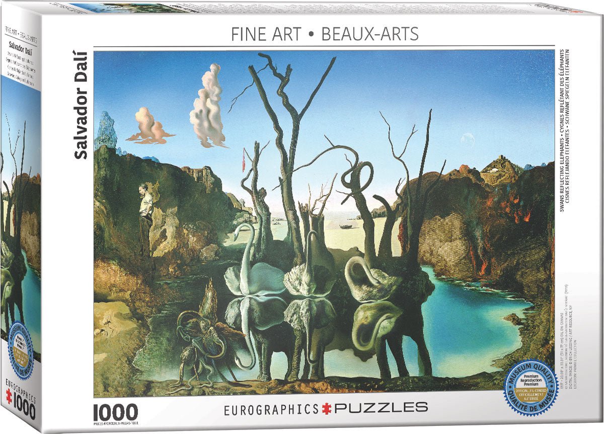 Puzzle Eurographics - 1000 p - Cygnes reflétant des éléphants - Dali - Puzzle en carton - Rouge et Noir