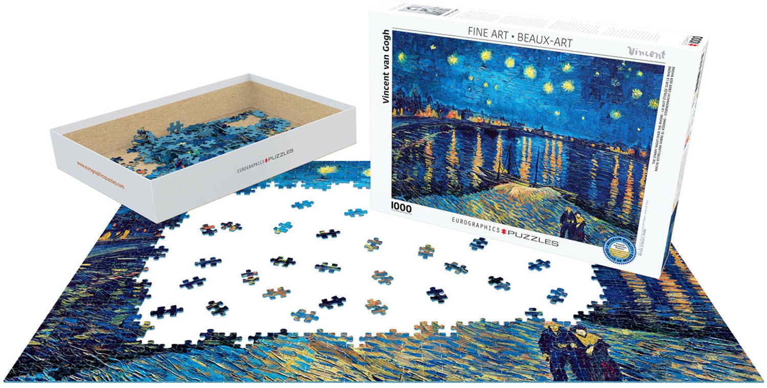 Puzzle Eurographics - 1000 p - Iris La nuit étoilée sur le Rhône - Vincent Van Gogh - Puzzle en carton - Rouge et Noir