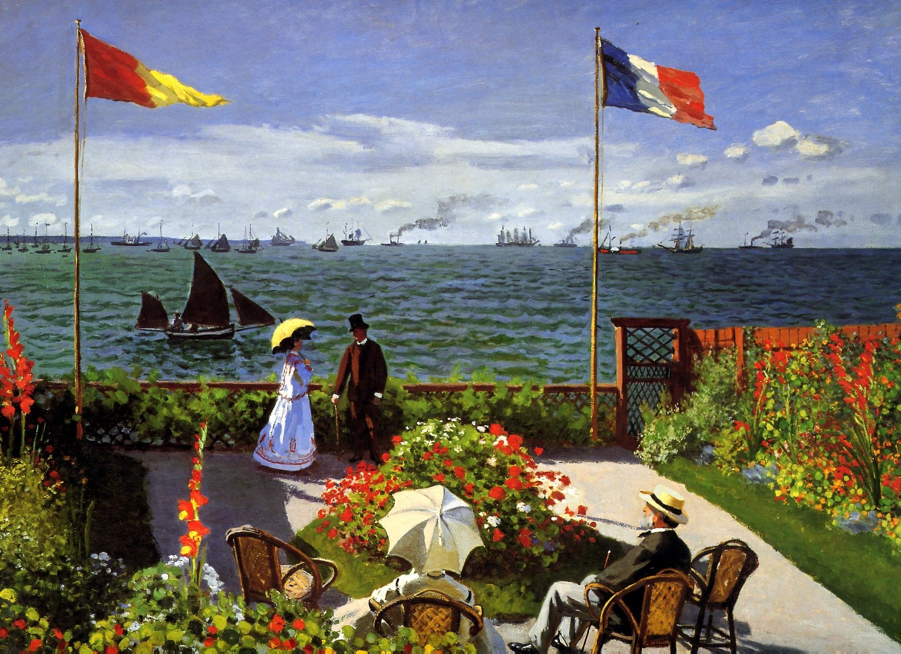 Puzzle Eurographics - 1000 p - Jardin à Sainte adresse - Monet - Puzzle en carton - Rouge et Noir