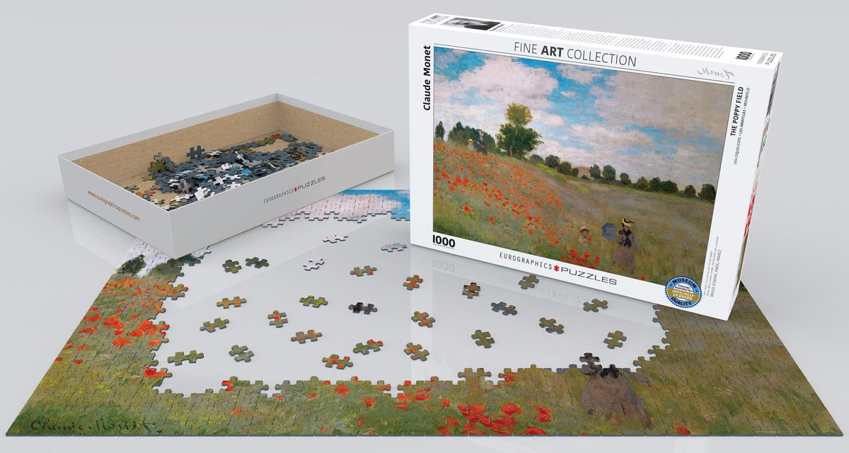 Puzzle Eurographics - 1000 p - Les coquelicots - Claude Monet - Puzzle en carton - Rouge et Noir