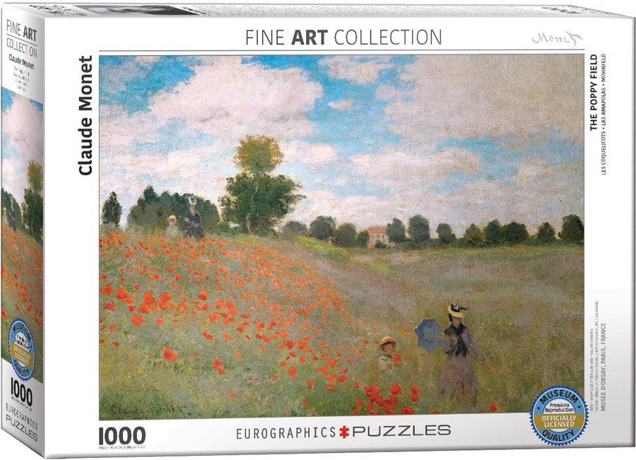 Puzzle Eurographics - 1000 p - Les coquelicots - Claude Monet - Puzzle en carton - Rouge et Noir