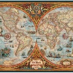 Puzzle Heye - 6000 p - Carte du monde ancienne panoramique - Puzzle en carton - Rouge et Noir