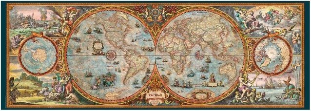 Puzzle Heye - 6000 p - Carte du monde ancienne panoramique - Puzzle en carton - Rouge et Noir