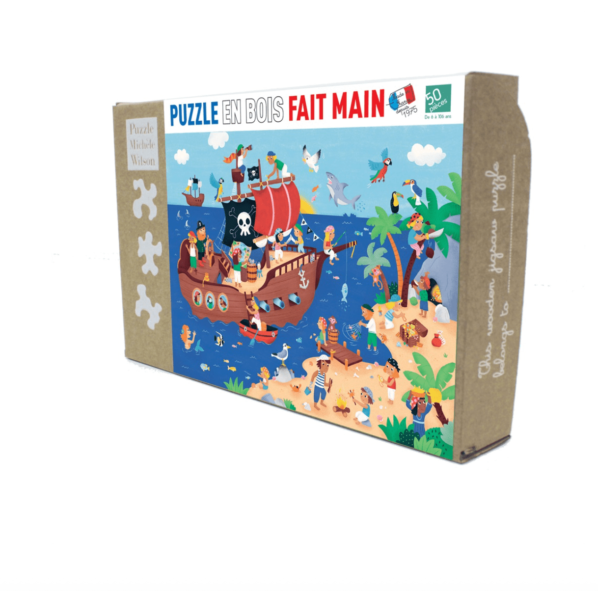 Puzzle MW - 100 p - Les pirates en vacances - Puzzle en bois Michèle Wilson - Rouge et Noir