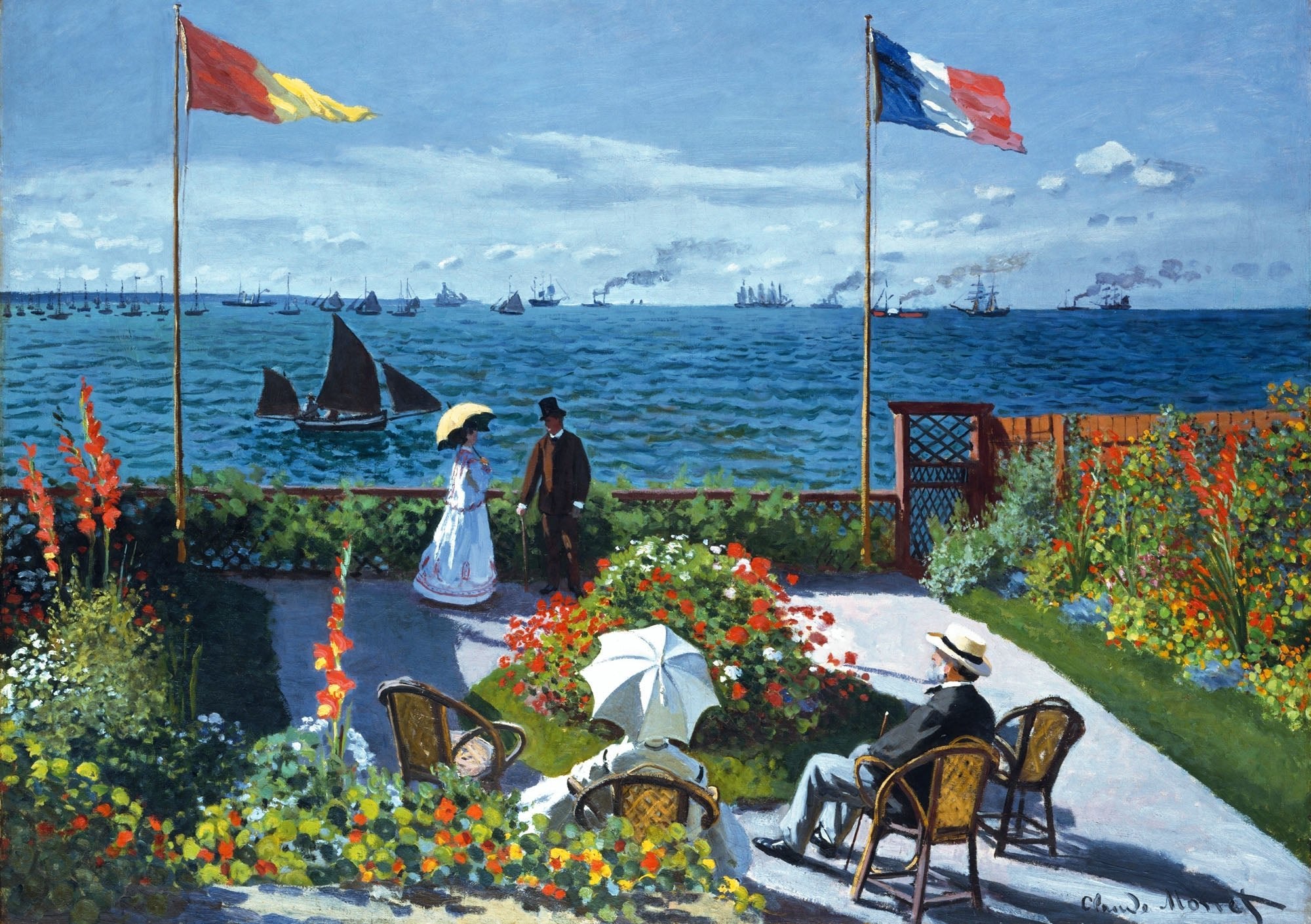 Puzzle MW - 100 p - Terrasse à Sainte - Adresse - Claude Monet - Puzzle en bois Michèle Wilson - Rouge et Noir